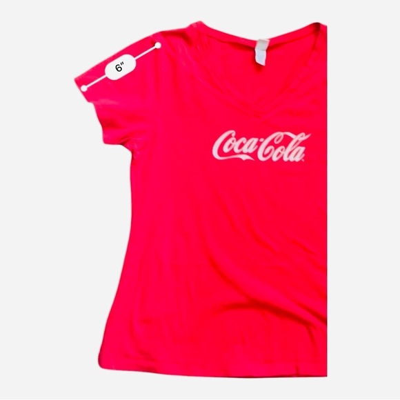 Kavio! casual Coca Cola top T-shirt graphics design Women's Large Red V-Neck - Picture 13 of 14